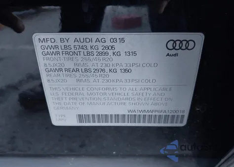 2015 Audi Q5 3.0 Tdi Premium Plus from USA, damaged, VIN WA1WMAFP6FA120018